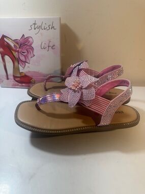 Steve Madden Jmacee Pink Floral Gem Slingback Flower Sandals - Girls Size 4